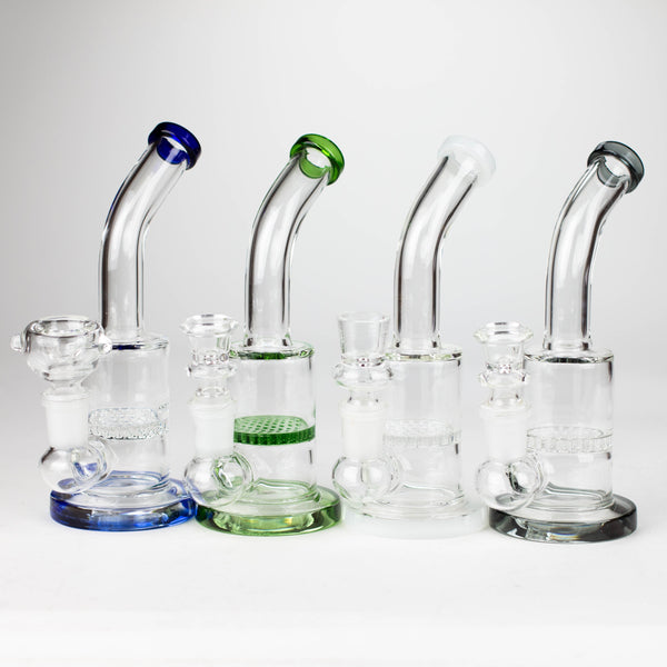 O 7" Bent neck glass bubbler with Honeycomb diffuser