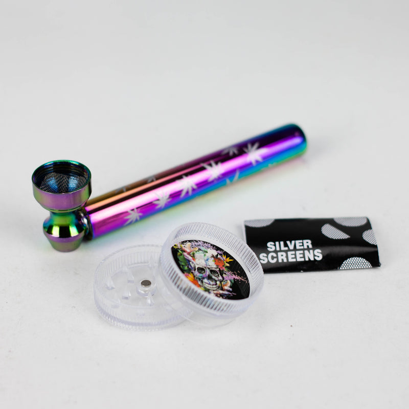 O 3.2″ Aluminum Tobacco Pipe with Grinder – Rainbow Display of 24