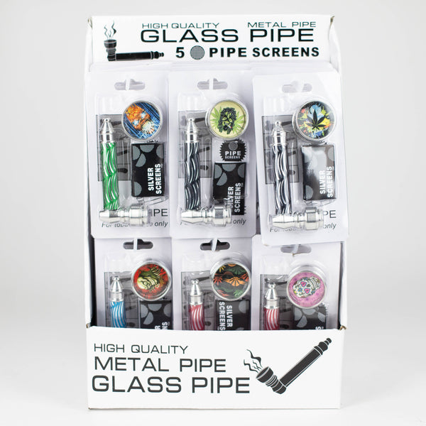 O 3.3″ Aluminum Tobacco Pipe with Grinder Display of 24