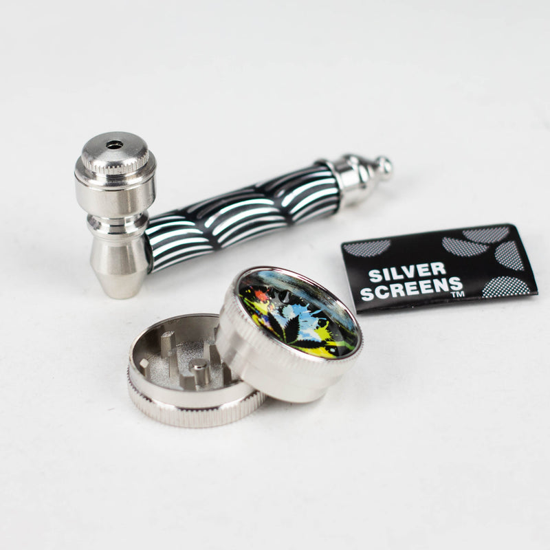 O 3.3″ Aluminum Tobacco Pipe with Grinder Display of 24