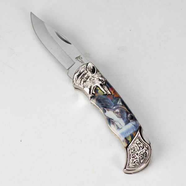 O TheBoneEdge | 7" Wolf Design Pattern Handle Classic Folding Knife [14310]