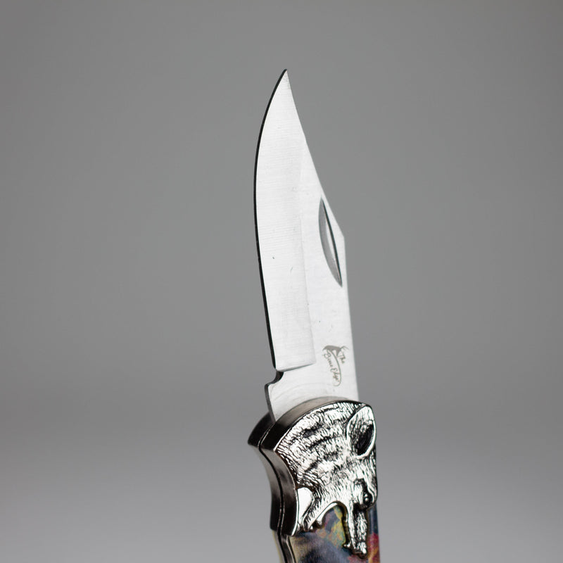 O TheBoneEdge | 7" Wolf Design Pattern Handle Classic Folding Knife [14310]