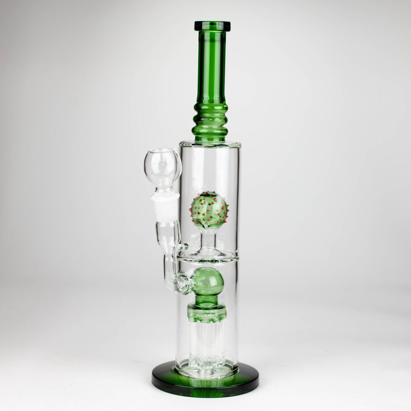 O 14" Color accented percolator glass bong with ball & Arm diffuser