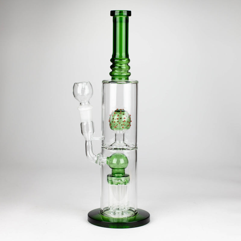 O 14" Color accented percolator glass bong with ball & Arm diffuser