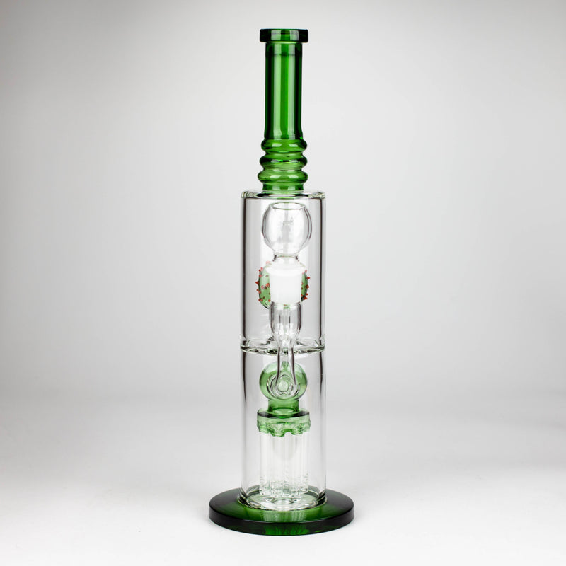 O 14" Color accented percolator glass bong with ball & Arm diffuser