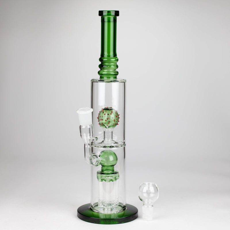 O 14" Color accented percolator glass bong with ball & Arm diffuser