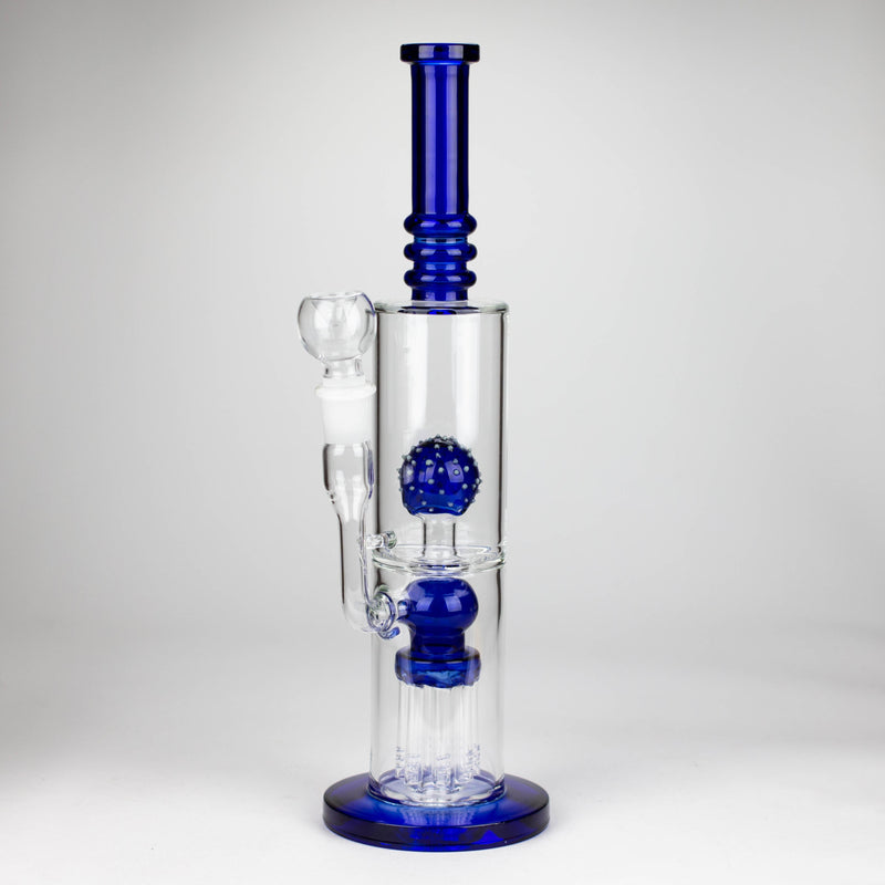 O 14" Color accented percolator glass bong with ball & Arm diffuser