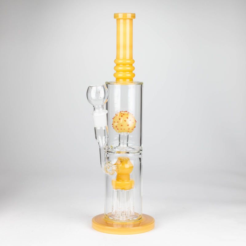 O 14" Color accented percolator glass bong with ball & Arm diffuser