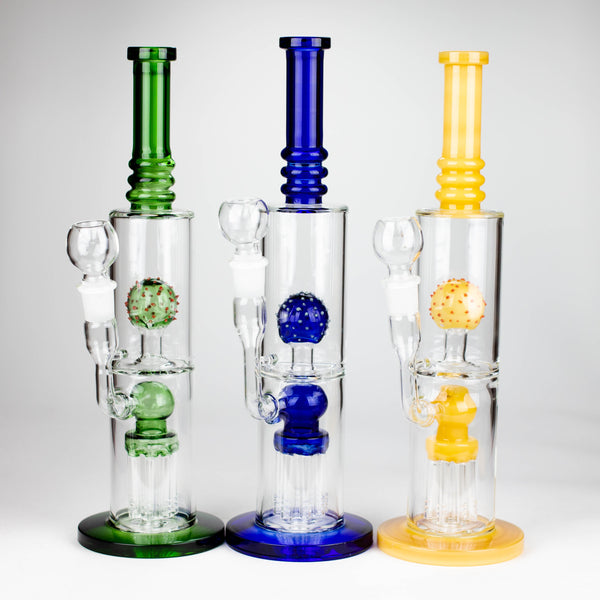 O 14" Color accented percolator glass bong with ball & Arm diffuser