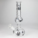 11" Round Shape Glass Bong With Leaf Design Glass Bong 777 Smoke Black