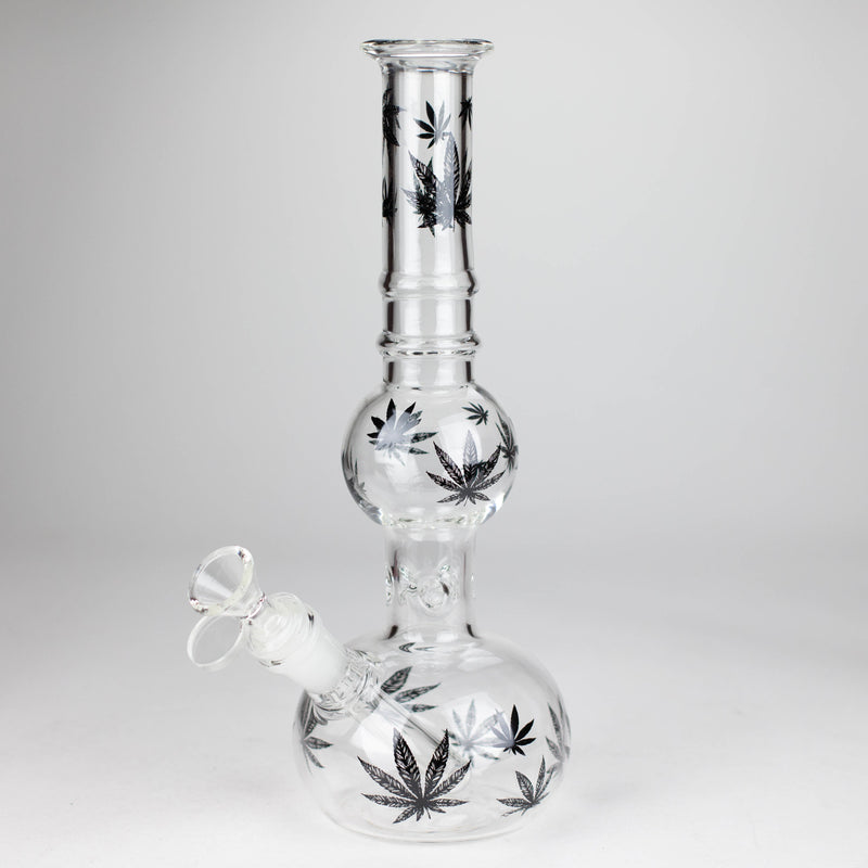 O 11" Rourd Shape Glass Bong With Leaf Design