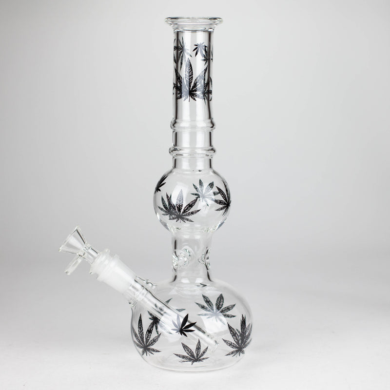 O 11" Rourd Shape Glass Bong With Leaf Design