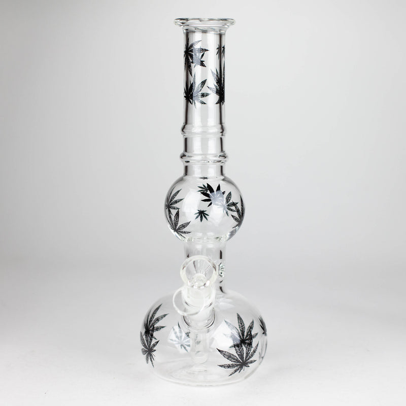 O 11" Rourd Shape Glass Bong With Leaf Design