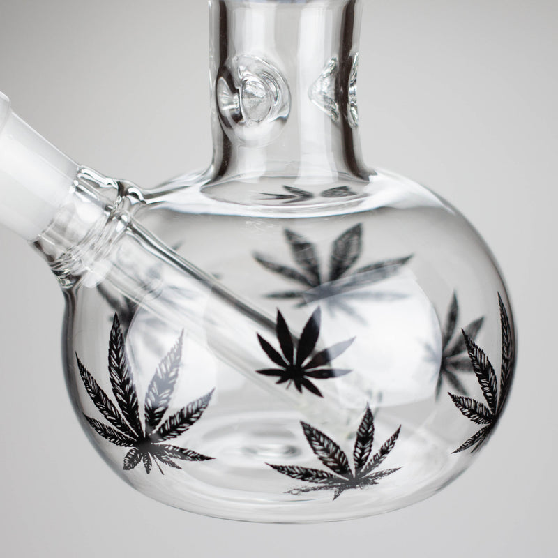 O 11" Rourd Shape Glass Bong With Leaf Design