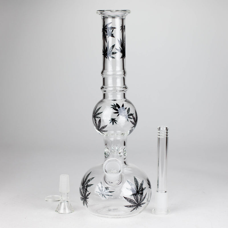 O 11" Rourd Shape Glass Bong With Leaf Design