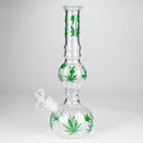 11" Round Shape Glass Bong With Leaf Design Glass Bong 777 Smoke Green