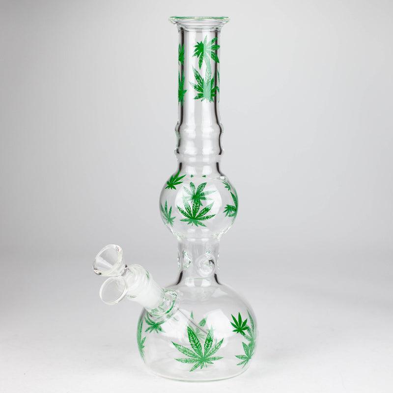 O 11" Rourd Shape Glass Bong With Leaf Design