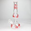 11" Round Shape Glass Bong With Leaf Design Glass Bong 777 Smoke Red