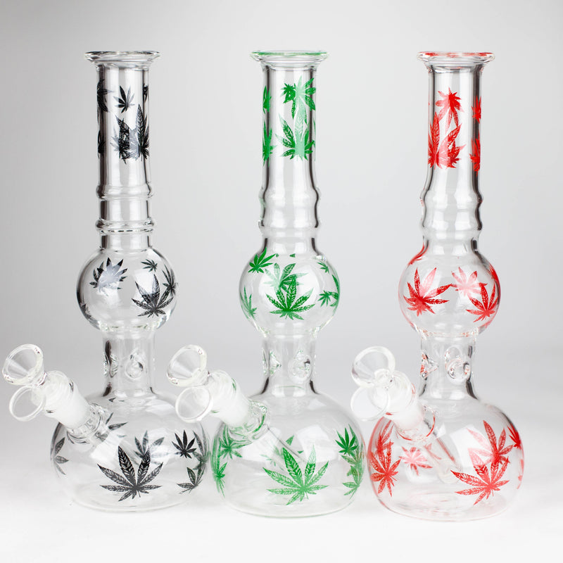 O 11" Rourd Shape Glass Bong With Leaf Design