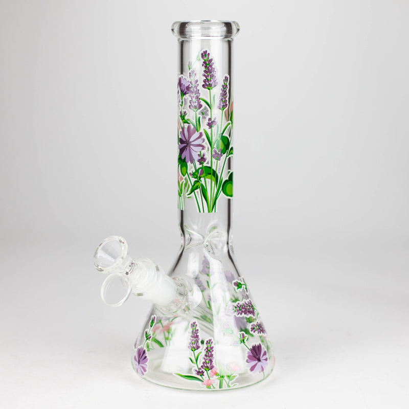 O 10" Glow in the dark Glass Bong With Flower Design