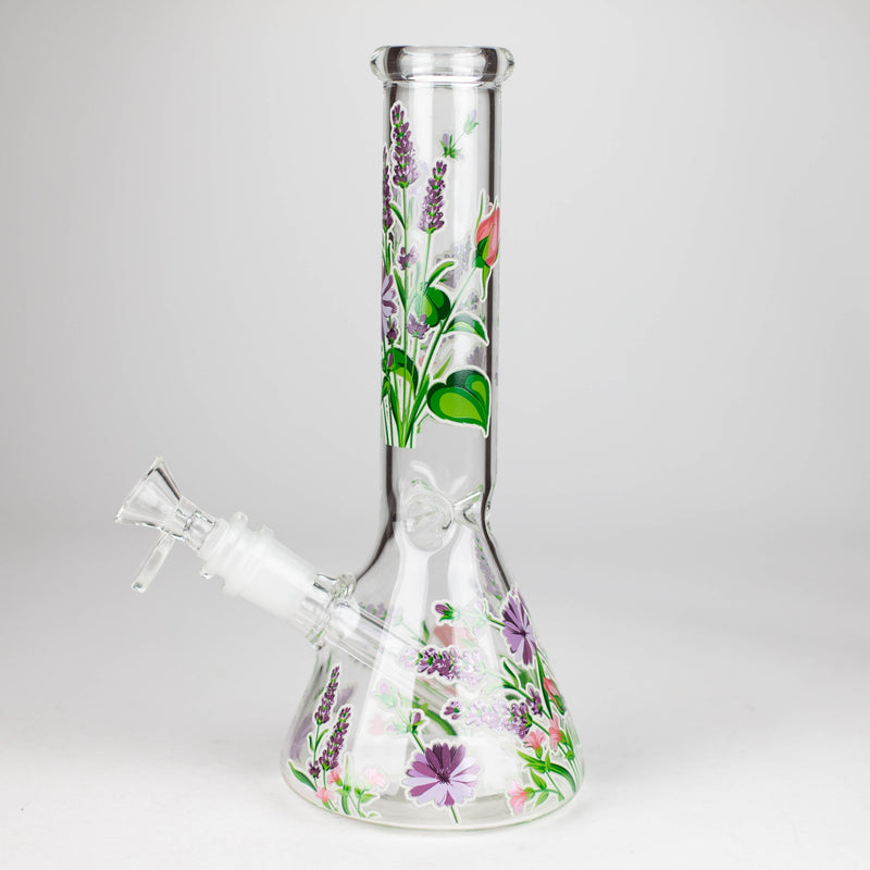 O 10" Glow in the dark Glass Bong With Flower Design