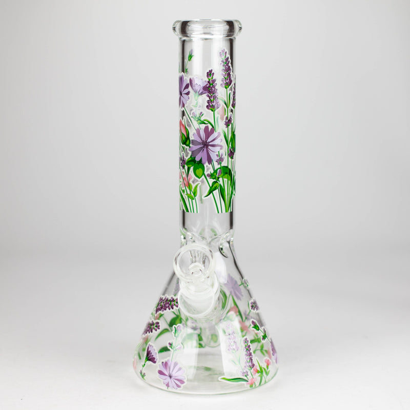 O 10" Glow in the dark Glass Bong With Flower Design