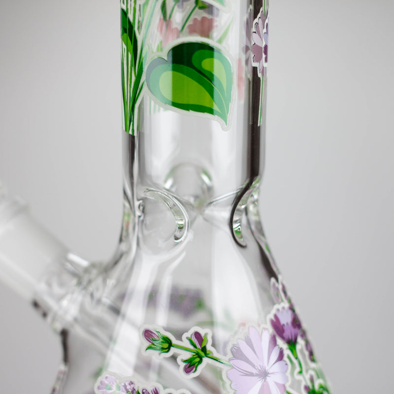 O 10" Glow in the dark Glass Bong With Flower Design