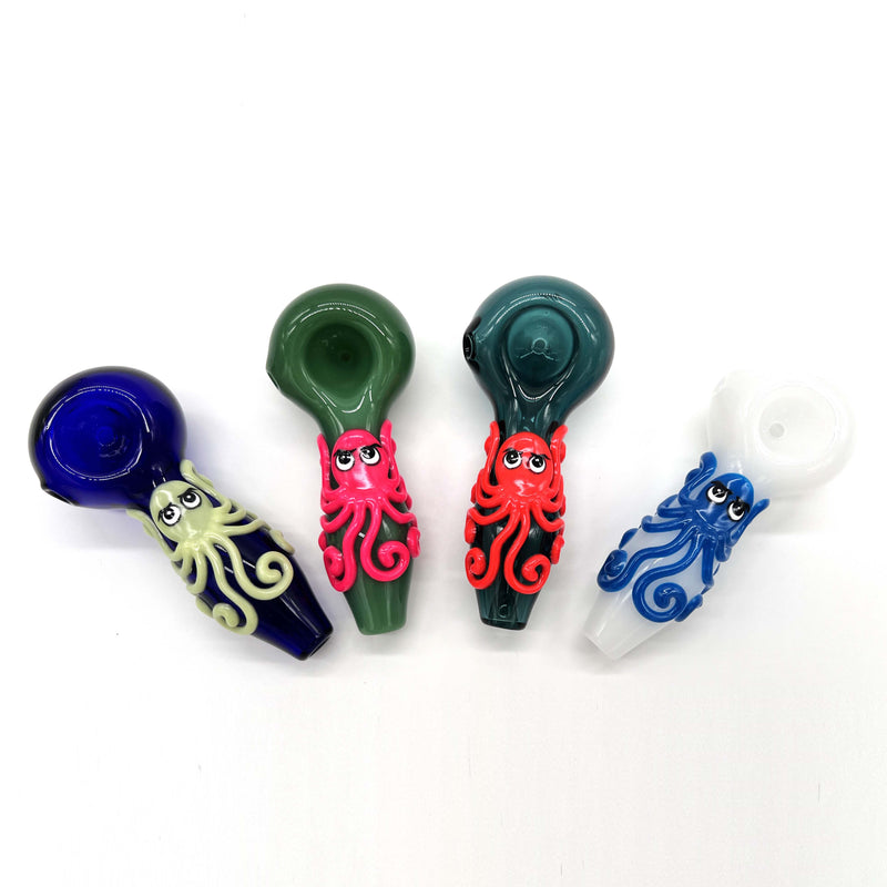 O Octopus Glow In The Dark Glass Smoking Spoon Hand Pipe