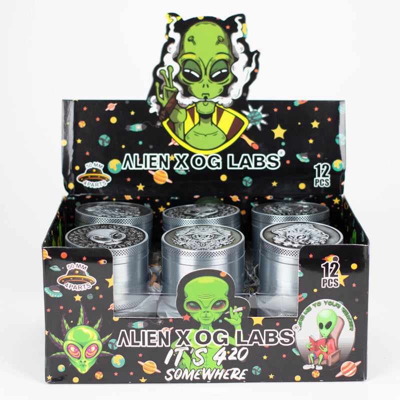 O 2" Metal Grinder 4 Layers with Alien Design Box of 12