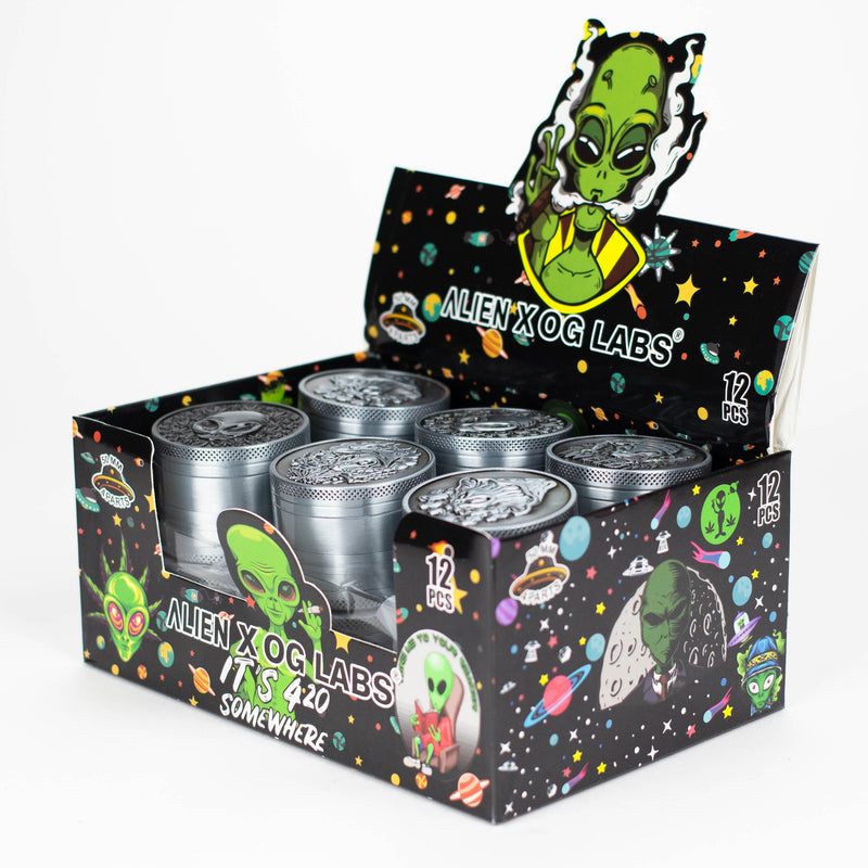 O 2" Metal Grinder 4 Layers with Alien Design Box of 12