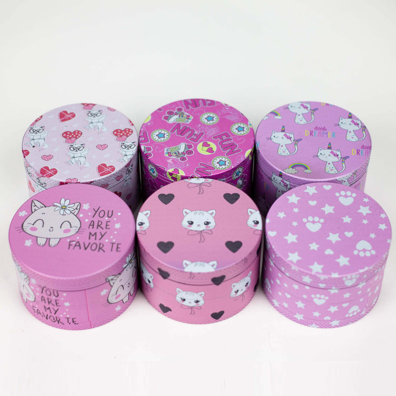 O 2.5" Metal Grinder 4 Layers with Kitty Design Box of 6