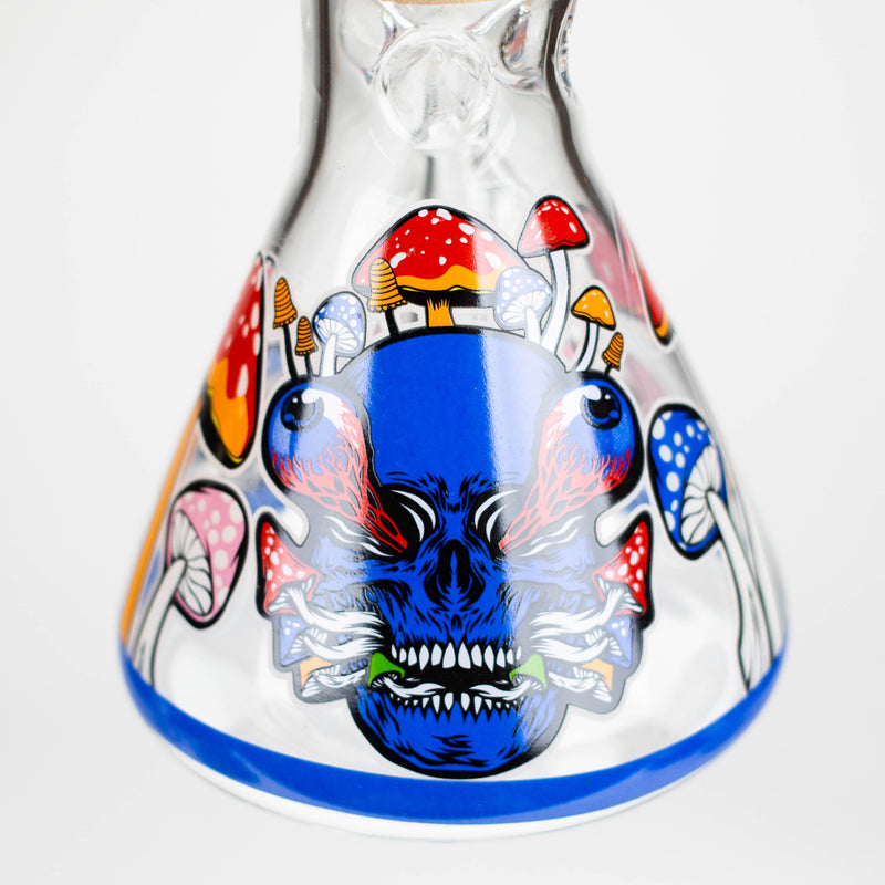 O 10" Glow in the dark Glass Bong With  Mushroom Skull  Design