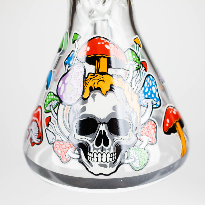 O 10" Glow in the dark Glass Bong With  Mushroom Skull  Design