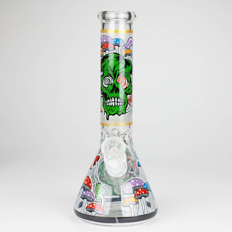 O 10" Glow in the dark Glass Bong With  Mushroom Skull  Design