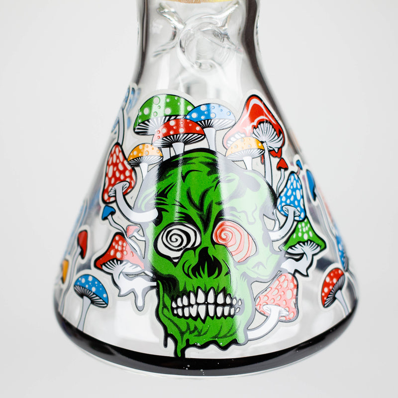 O 10" Glow in the dark Glass Bong With  Mushroom Skull  Design