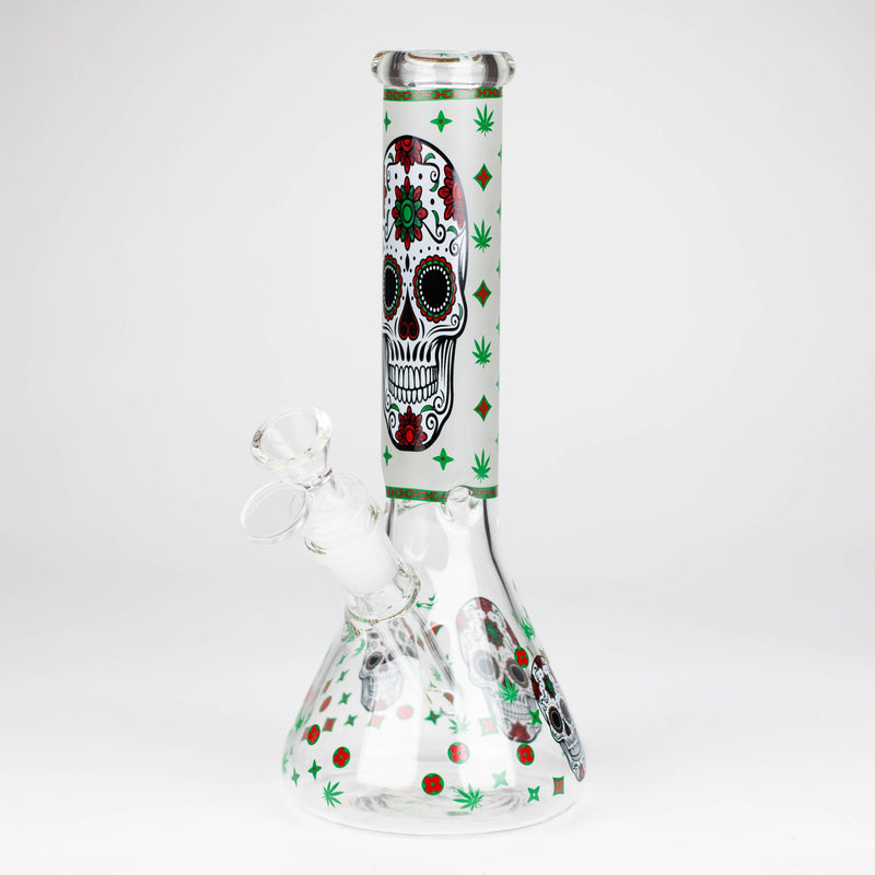 O 10" Glass Bong With Sugar Skull  Design