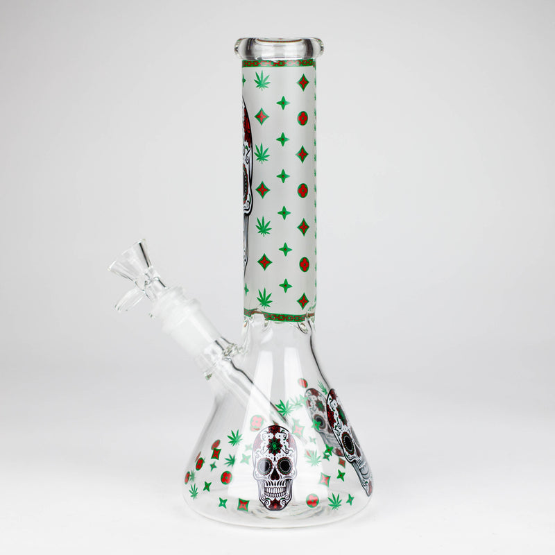 O 10" Glass Bong With Sugar Skull  Design