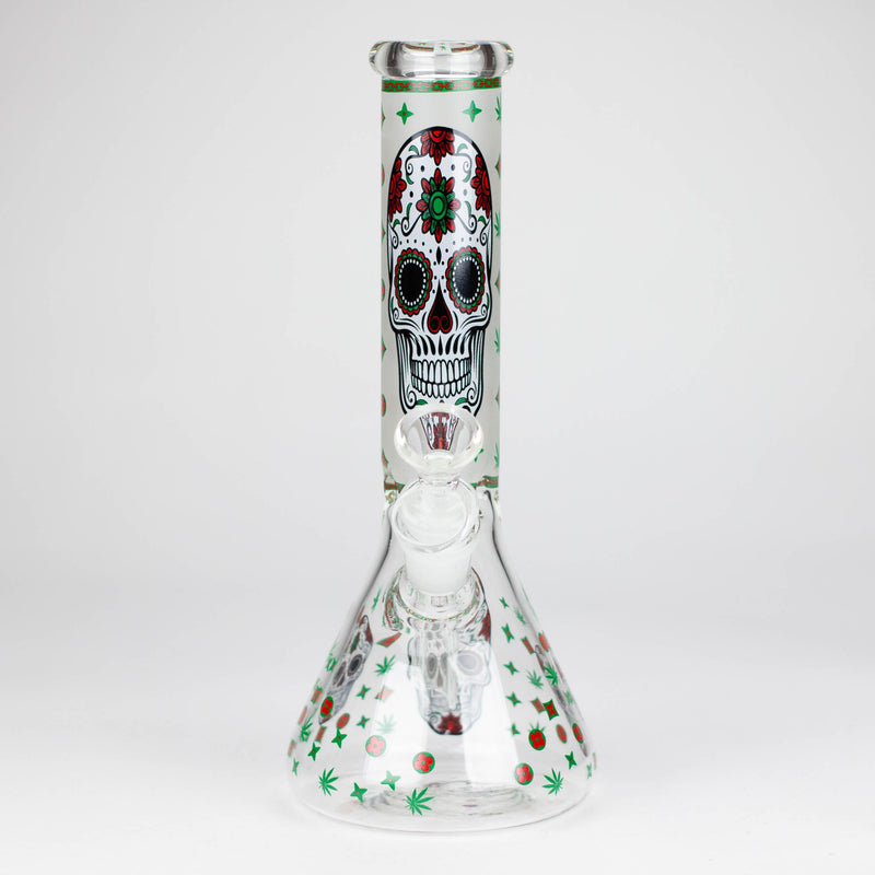 O 10" Glass Bong With Sugar Skull  Design