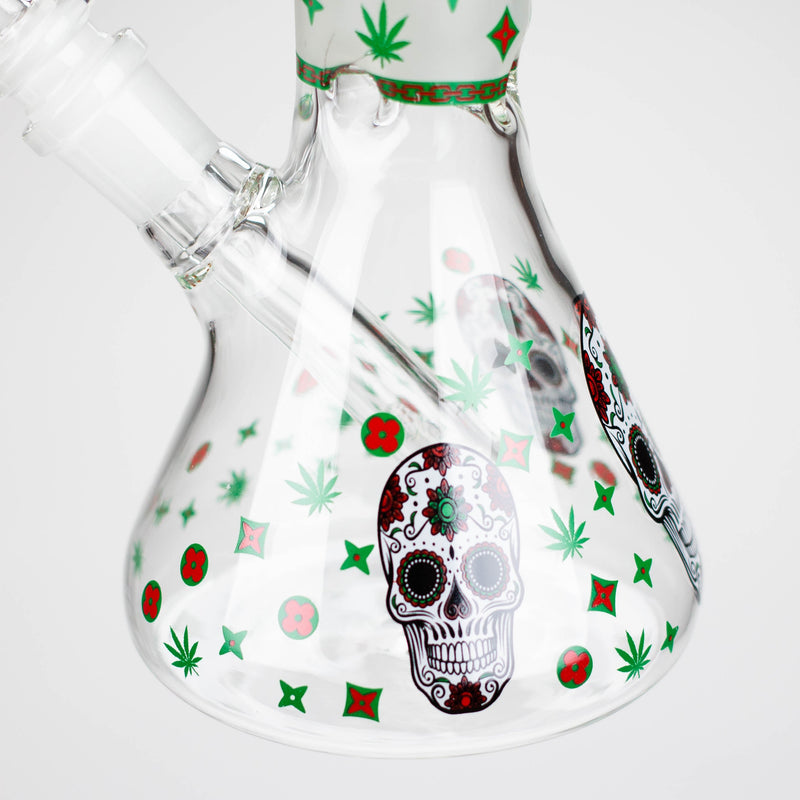 O 10" Glass Bong With Sugar Skull  Design