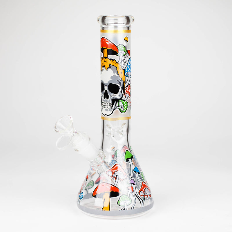 O 10" Glow in the dark Glass Bong With  Mushroom Skull  Design