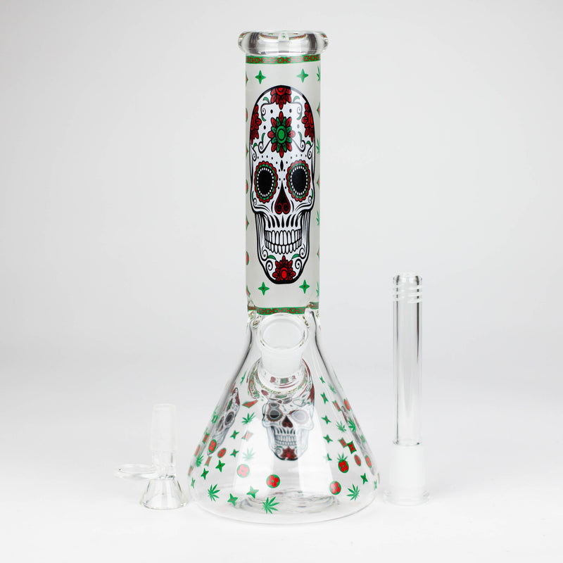 O 10" Glass Bong With Sugar Skull  Design