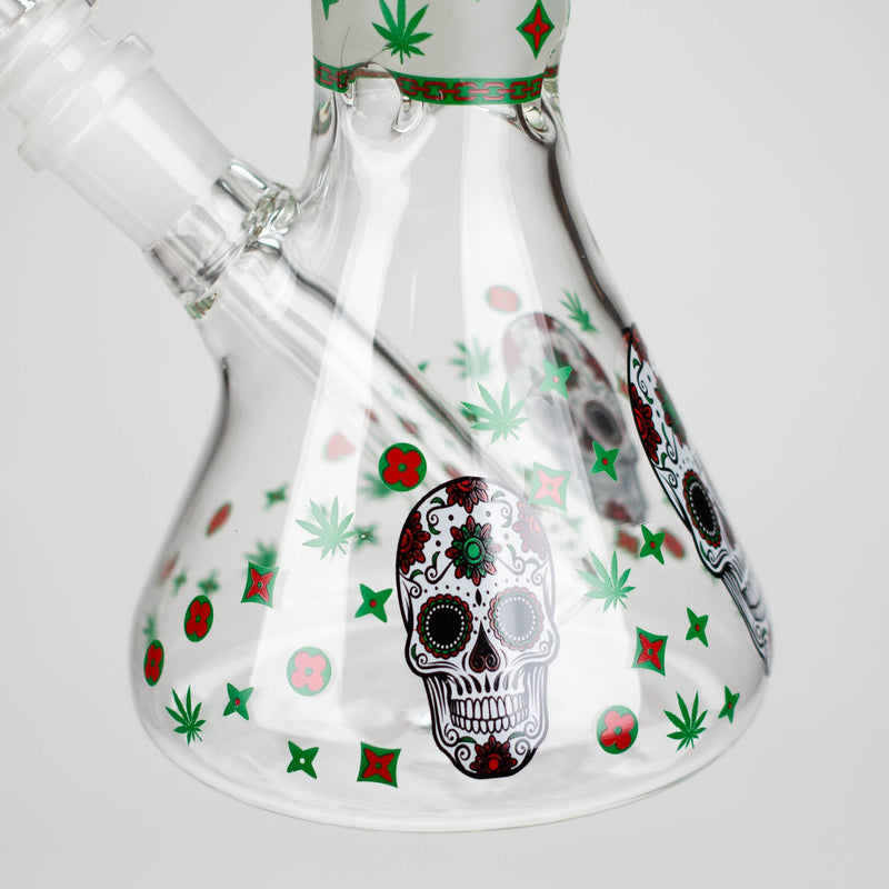 O 10" Glass Bong With Sugar Skull  Design