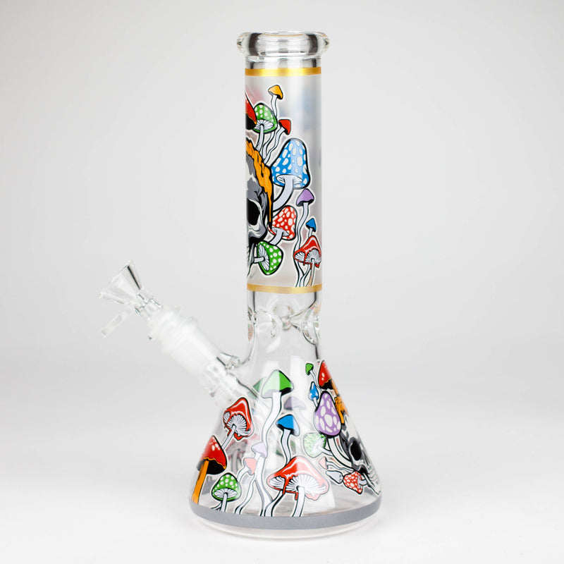 O 10" Glow in the dark Glass Bong With  Mushroom Skull  Design