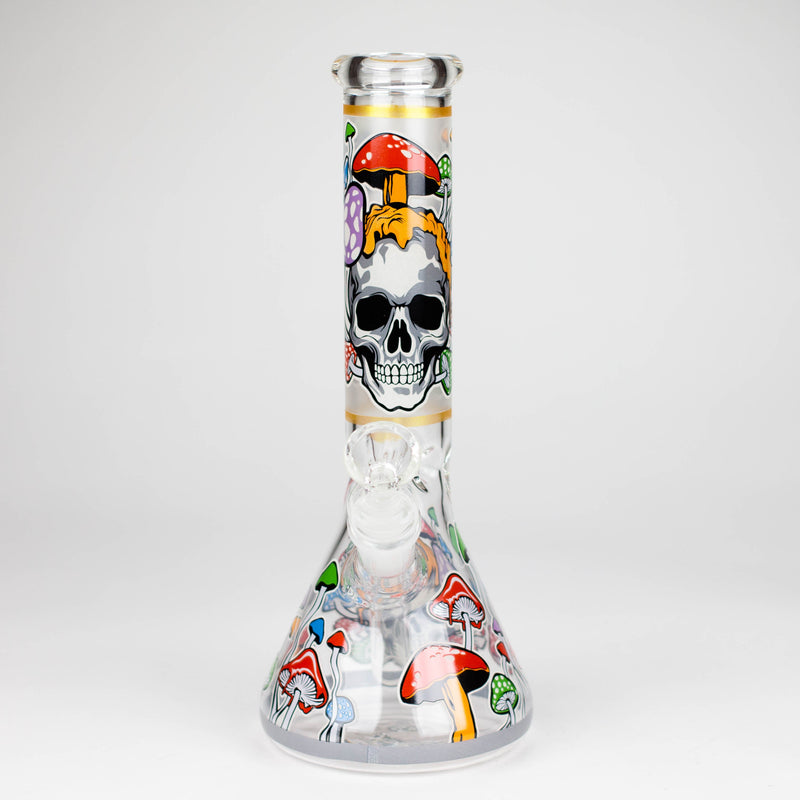 O 10" Glow in the dark Glass Bong With  Mushroom Skull  Design