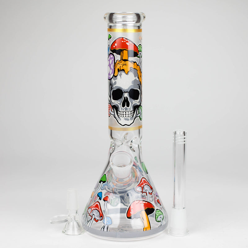 O 10" Glow in the dark Glass Bong With  Mushroom Skull  Design