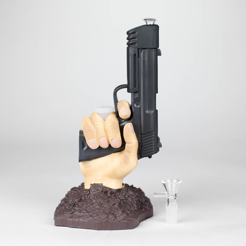 O A bong with a pistol in hand