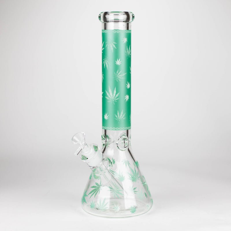 O 14" 7mm Leaf Design Grown In the Dark Water Bong