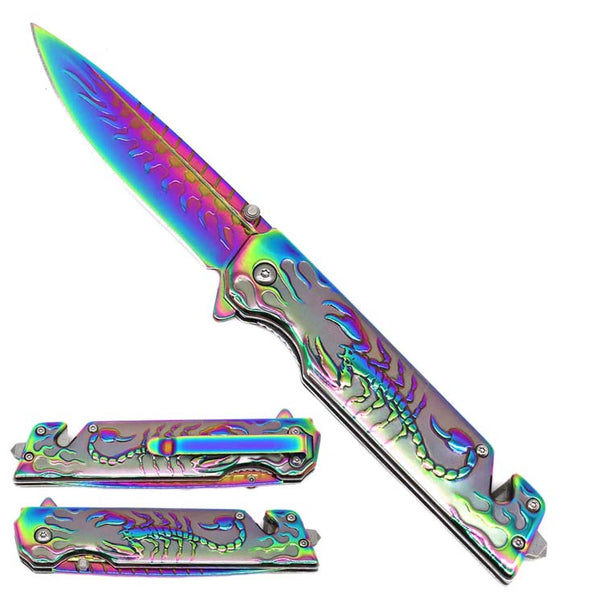 Falcon 9" Rainbow Pocket Knife Semi Automatic Scorpion_0