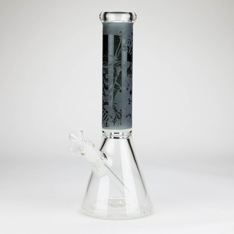 O 14" High Quality engraved BeakerGlass Bong  [C2664-3]