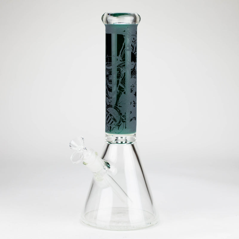 O 14" High Quality engraved BeakerGlass Bong  [C2664-3]